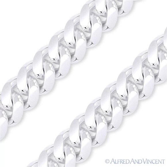 7mm Miami Curb Link Italian Chain Necklace in Solid .925 Sterling Silver 24" - Picture 2 of 2